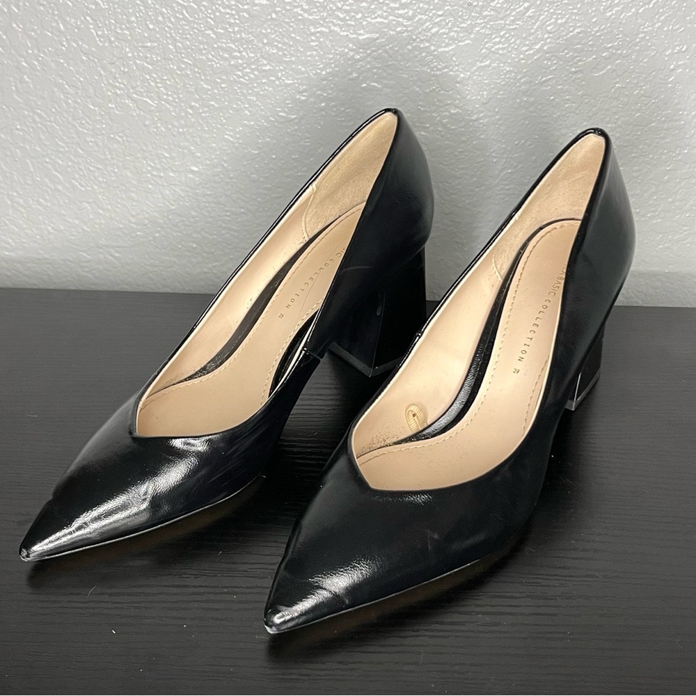 EUC Black Zara block heels. Worn once indoors. Perfect for the office & comfy